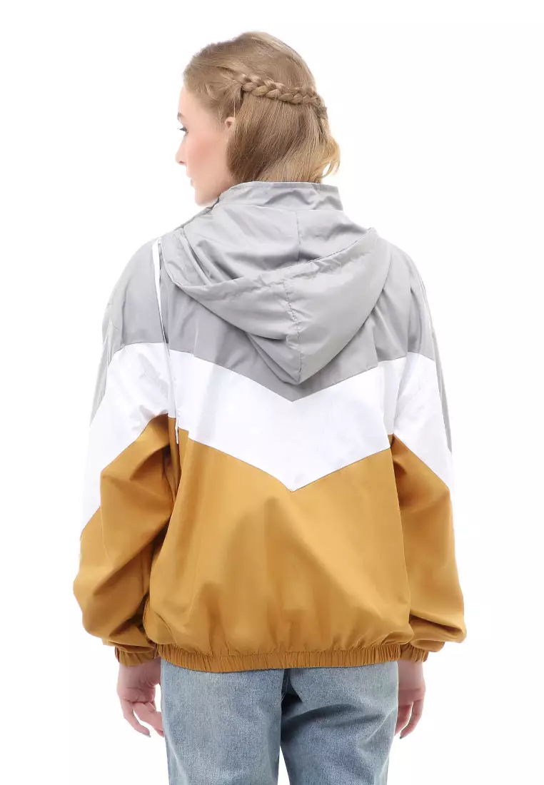 Hardwin Jacket Outer Wanita Hoodie Kombinasi 3 Warna Material Parasut Despo ORIGINAL - Gray White Yellow