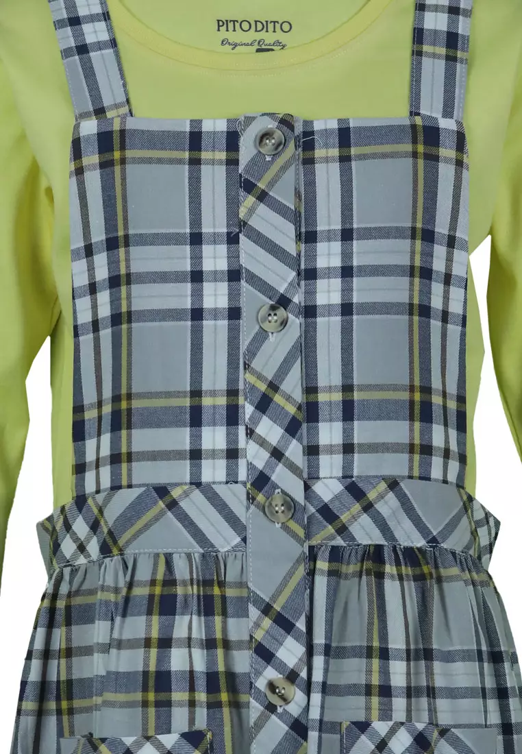 Pito Dito Girl Benedicte Overall Panjang Anak Multicolor Motif Kotak