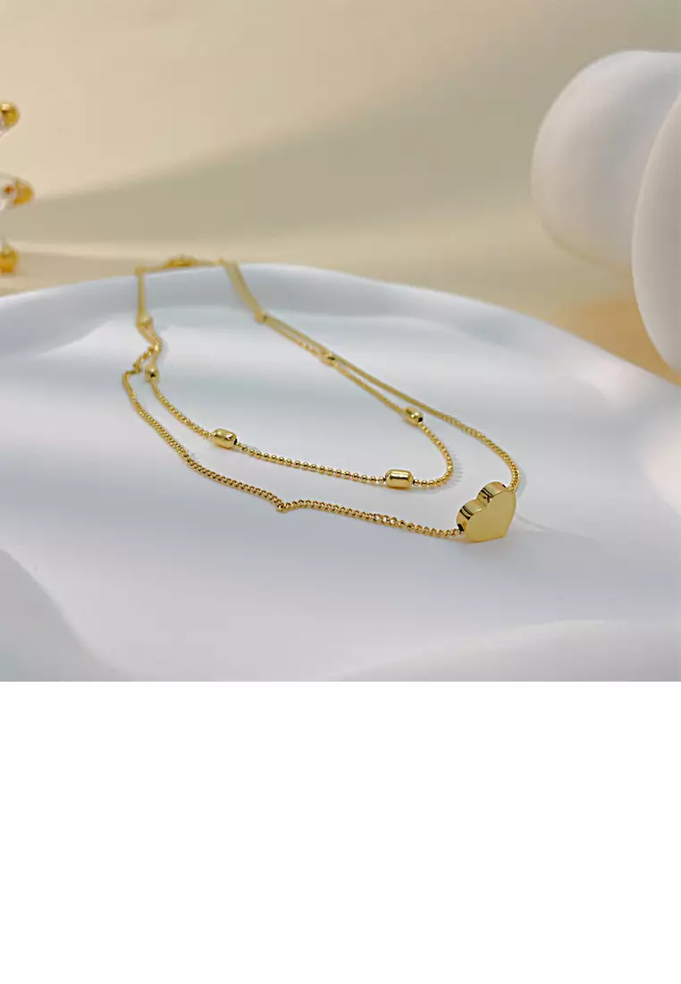Fashion and Simple Plated Gold 316L Stainless Steel Heart-shaped Pendant with Double-layer Necklace