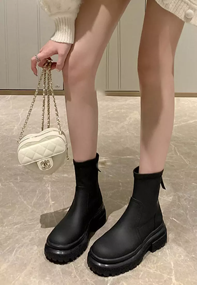 Elastic Microfiber Leather Zipper Boots QZ1938-9