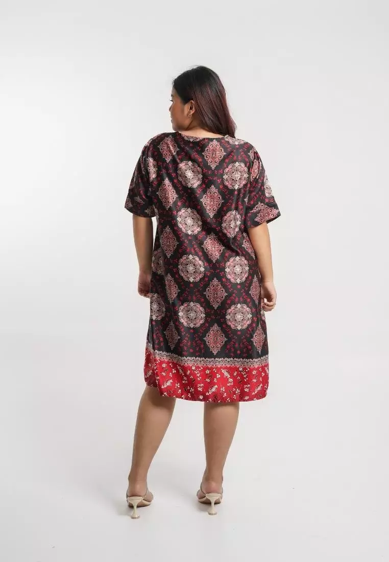 Plus Size Batik Dress Won Red