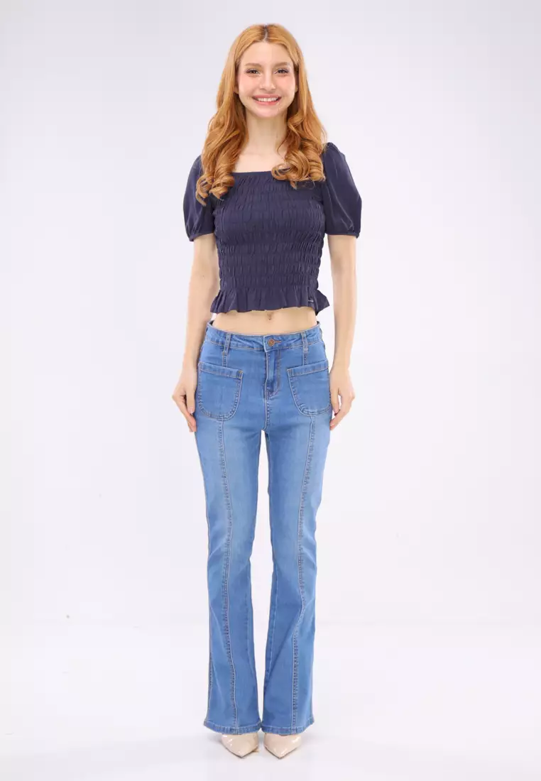 Woven Plain Rayon Short Sleeves Blouse