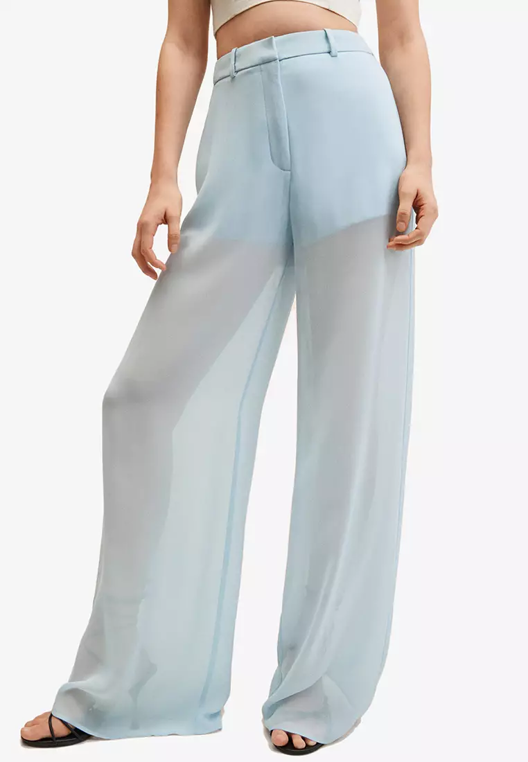 BOSS - Wide-leg relaxed-fit trousers in semi-sheer material