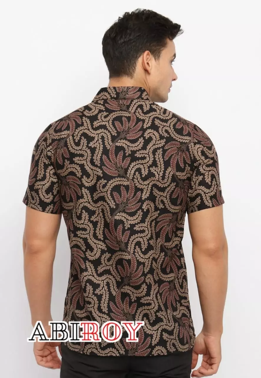 Kemeja Batik Pria Premium Slimfit Elegant Modern Lengan Pendek Patuk Maron