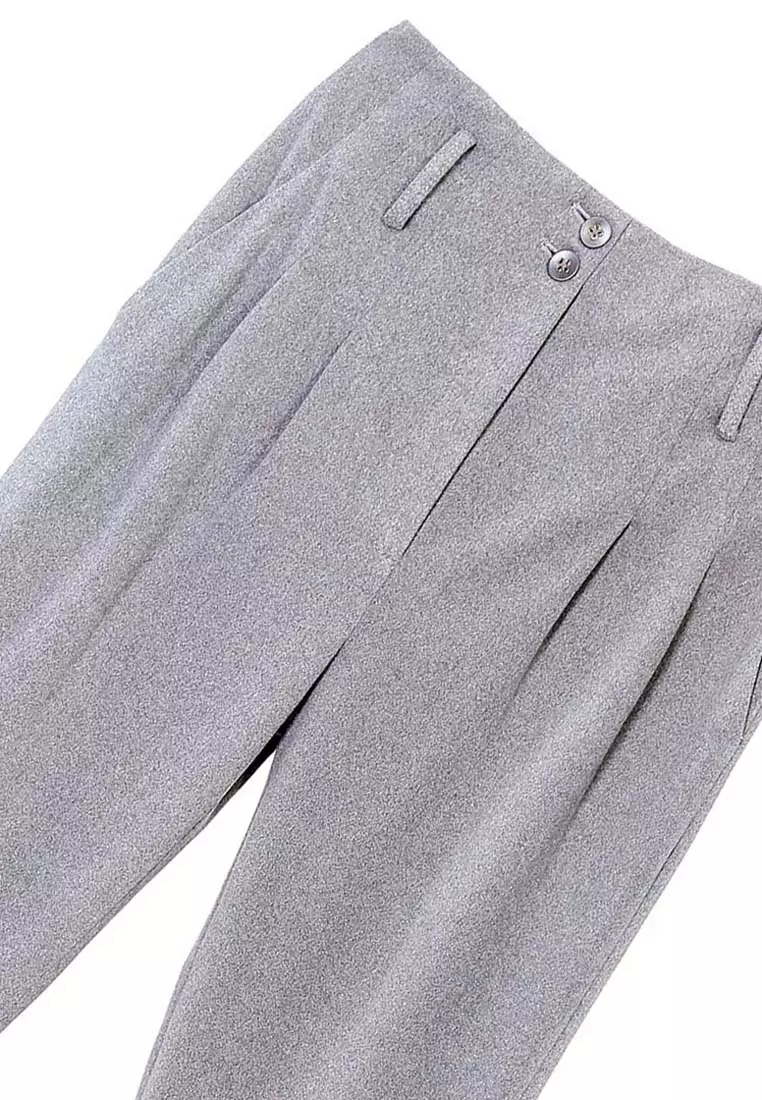 Grey Boyfriend Pants With Fold Over Cuffs
