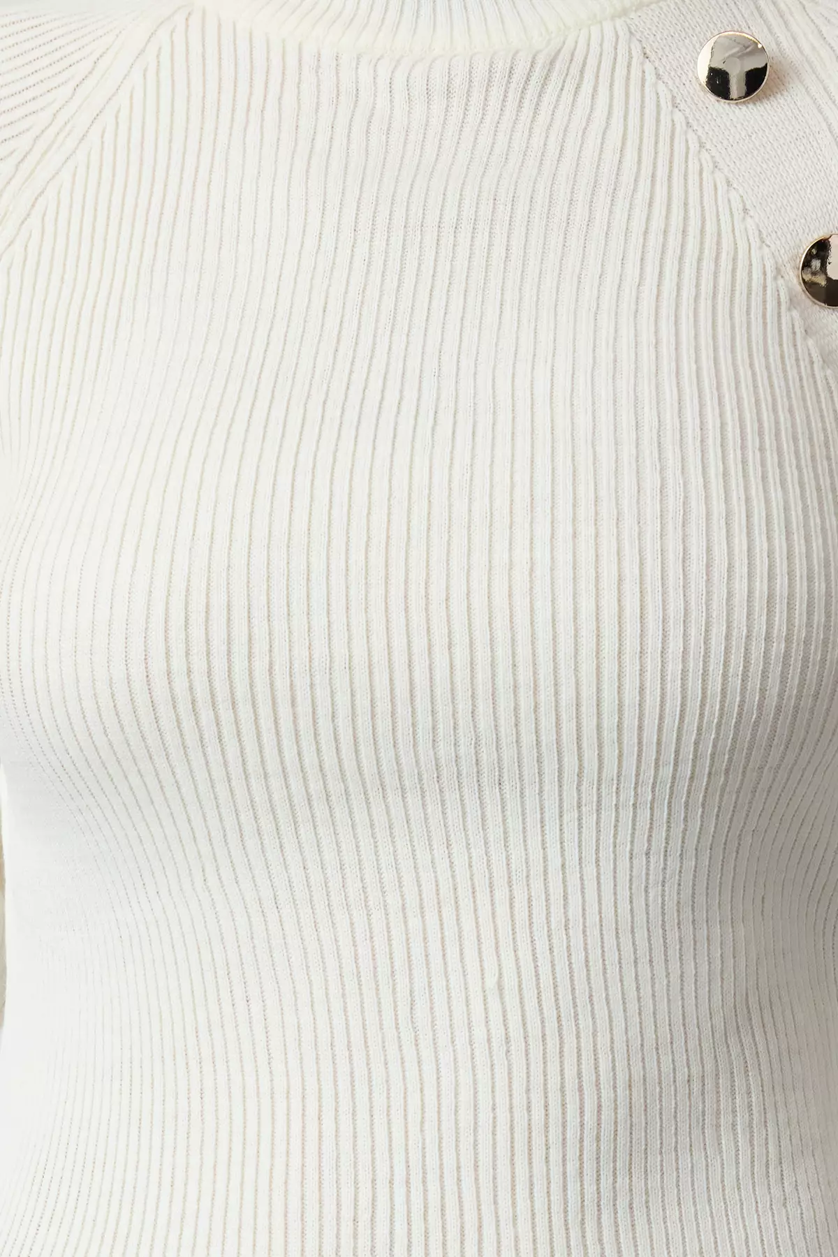 Ecru Button Detailed Thin Knit Sweater TWOAW25KZ00069