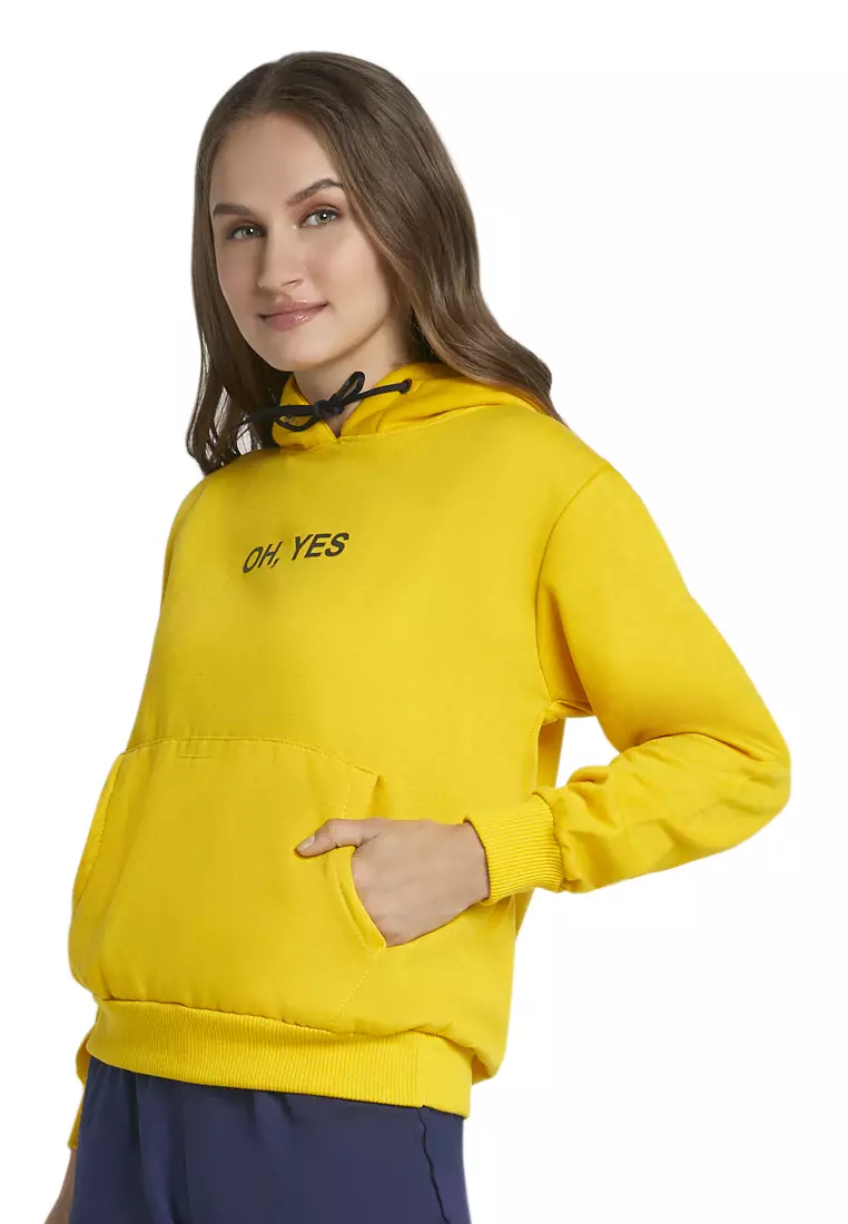 Aubrey Sweater Hoodie Long Sleeve Kerah Bulat Atasan Wanita - Kuning