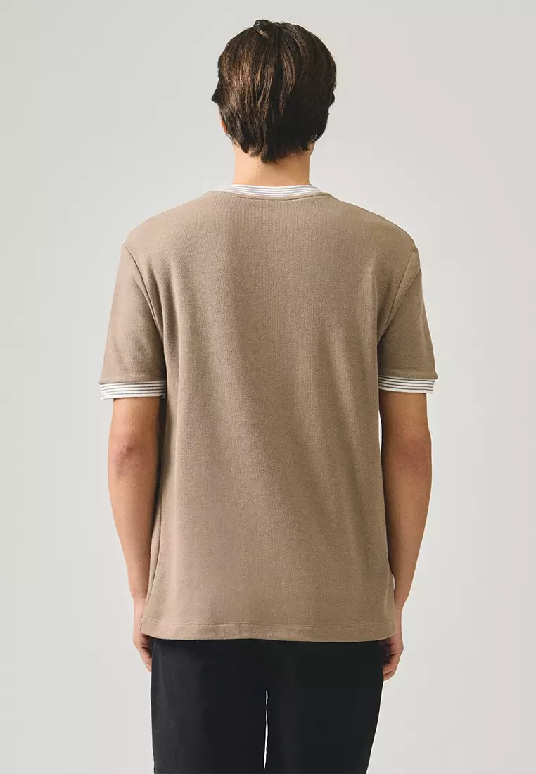 Regular Fit T-Shirt With Multiple Contrast Tipping Detail In Textured Knit