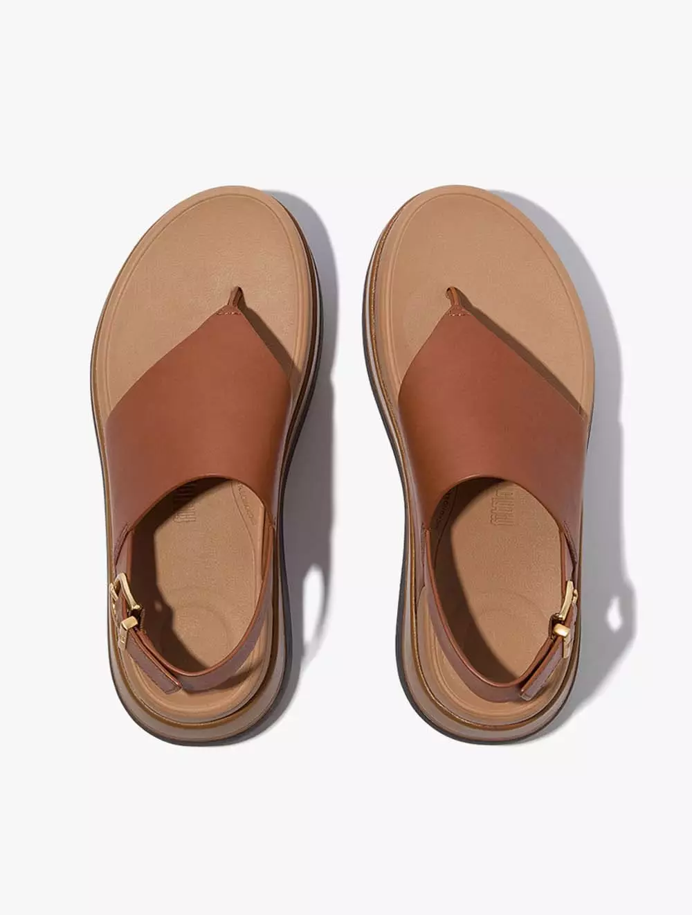 Fitflop F-Mode Stack Leather Back-Strap Toe-Post Sandals - Deep Tan
