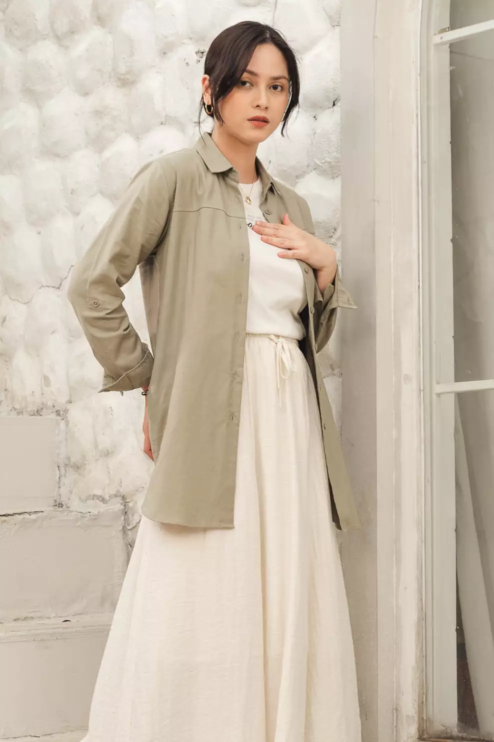 C2 Fairis Green Casual Maxi Shirt Wanita