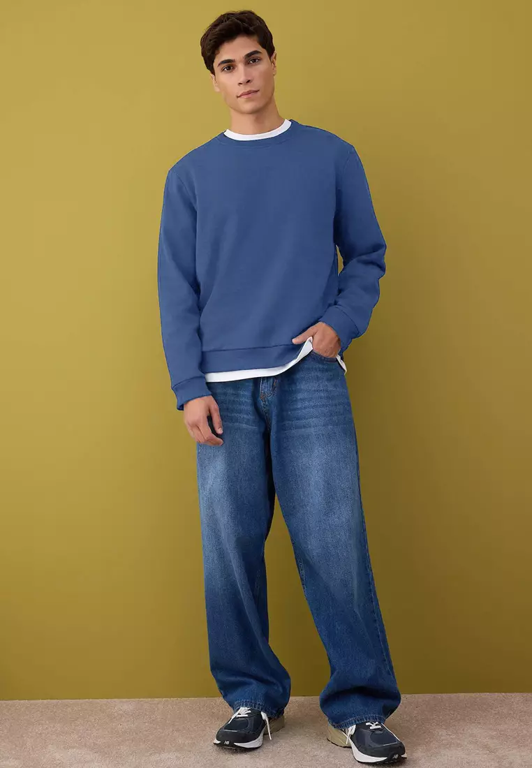 Black-Navy-Grey Melange 3 Pack Regular/Regular Cut Basic Fleece Inside Sweatshirt Tmnaw26Sw00006