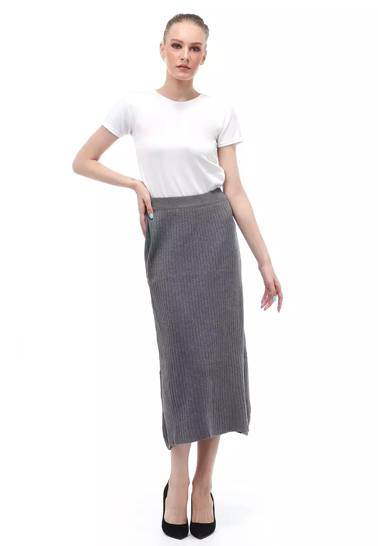 Skirt Plisket Bawahan Wanita Design Casual Rubbery Waist Premium Quality - Gray