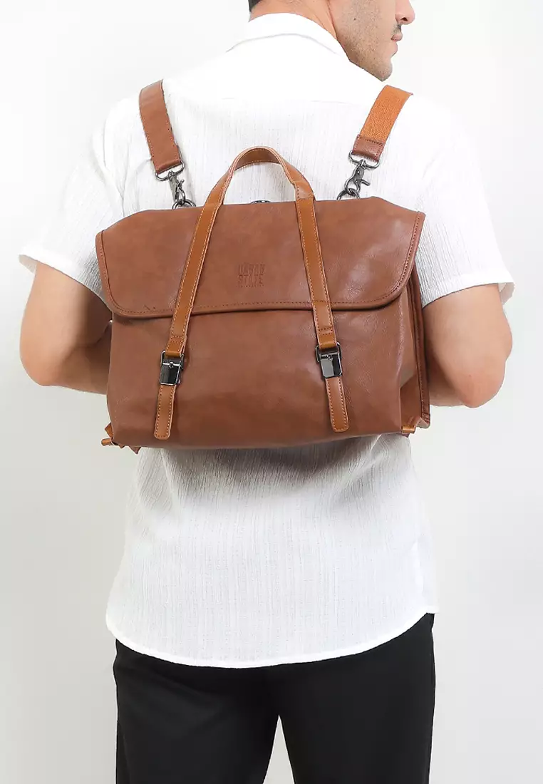 Distressed Leather Atlas Convertible Messenger Backpack