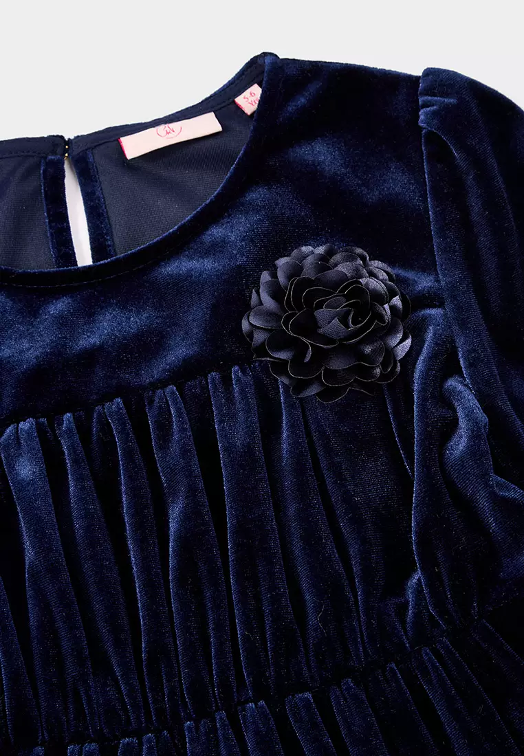 Micah Navy Velvet Tiered Dress