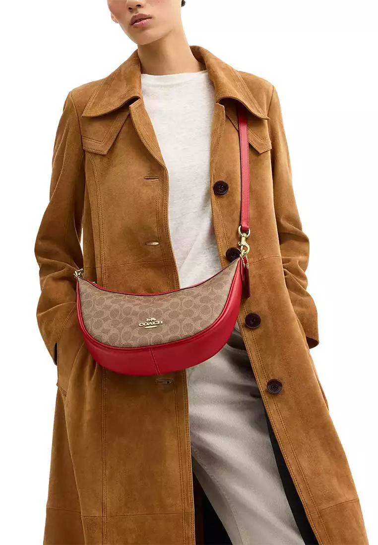 Aria Shoulder Bag In Signature Canvas Tan/Carnation CCL26