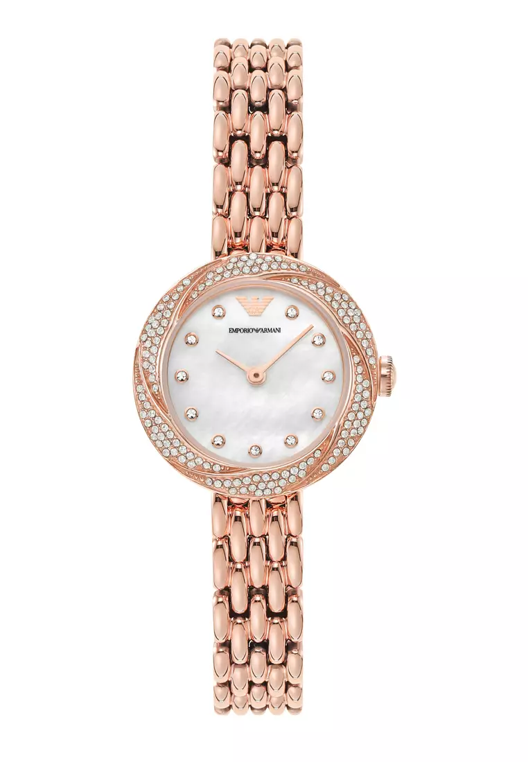 White and rose gold armani watch outlet