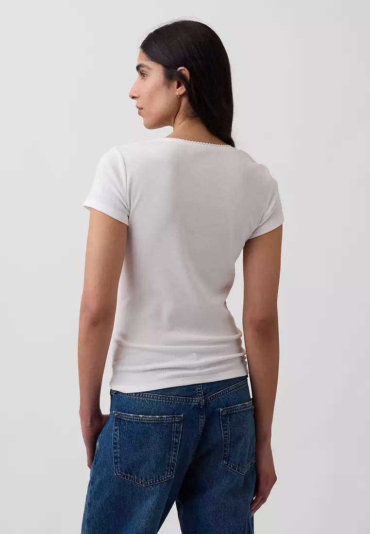 Ribbed Logo Scoop Neck Top