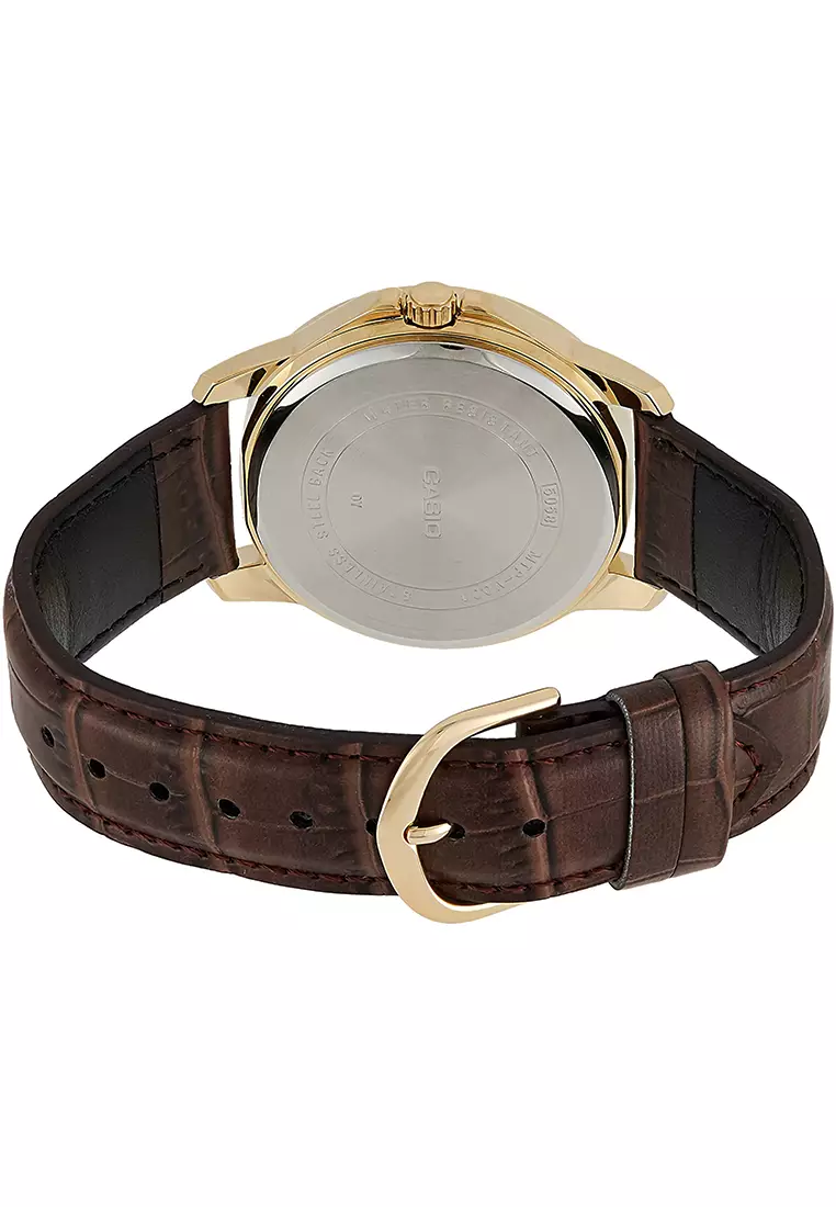 Casio - Jam Tangan Pria - Gold - Brown Leather Strap - MTP-V004GL-9AUDF