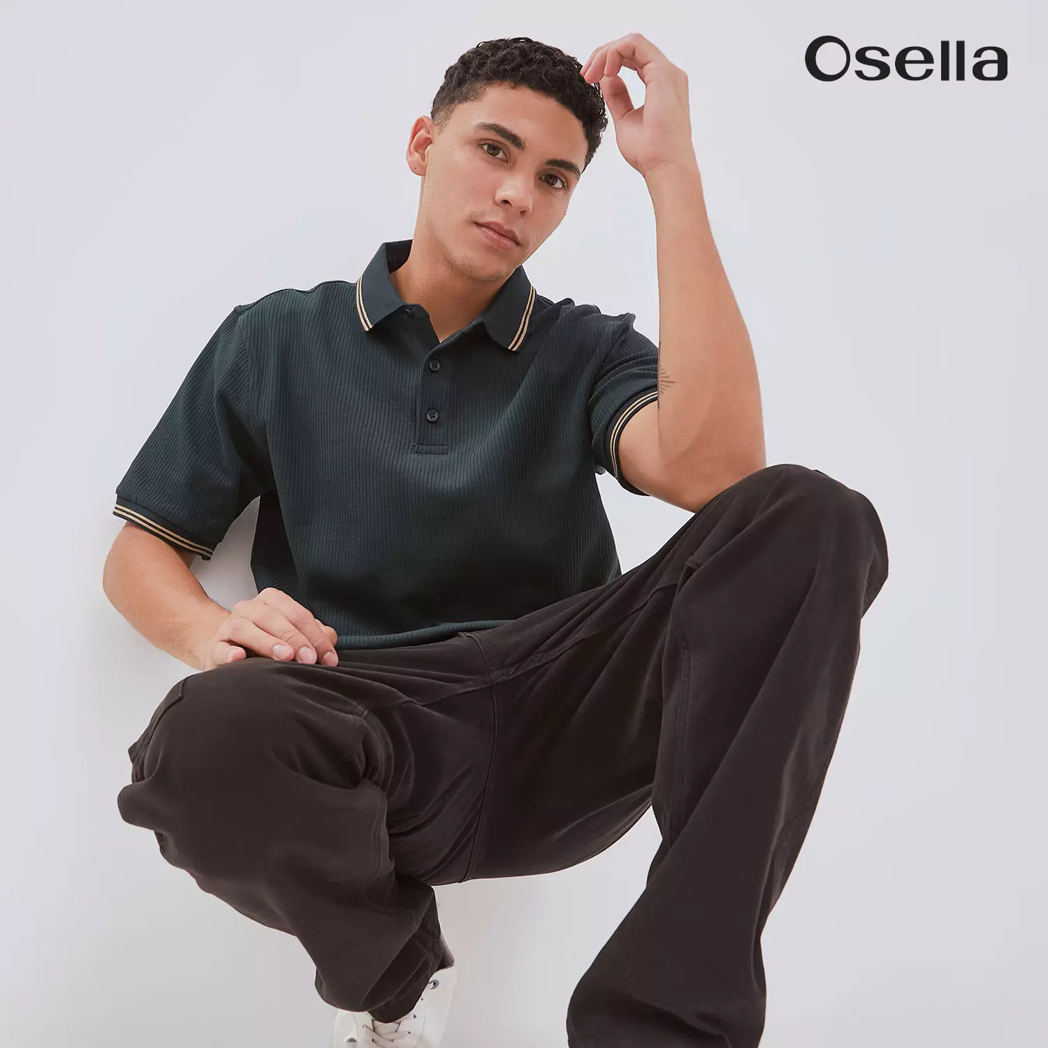 Osella Carlos Vertical Rib Textured Polo Shirt 2021501473 | Atasan Kaos Polo lengan Pendek Pria