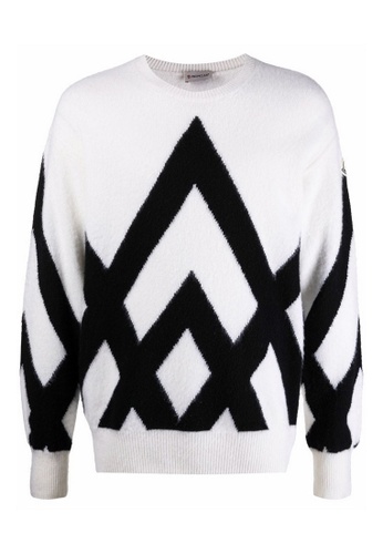 Moncler white Moncler Jacquard-Knit Mountains Graphic Sweater in White 1EE03AACB5798BGS_1