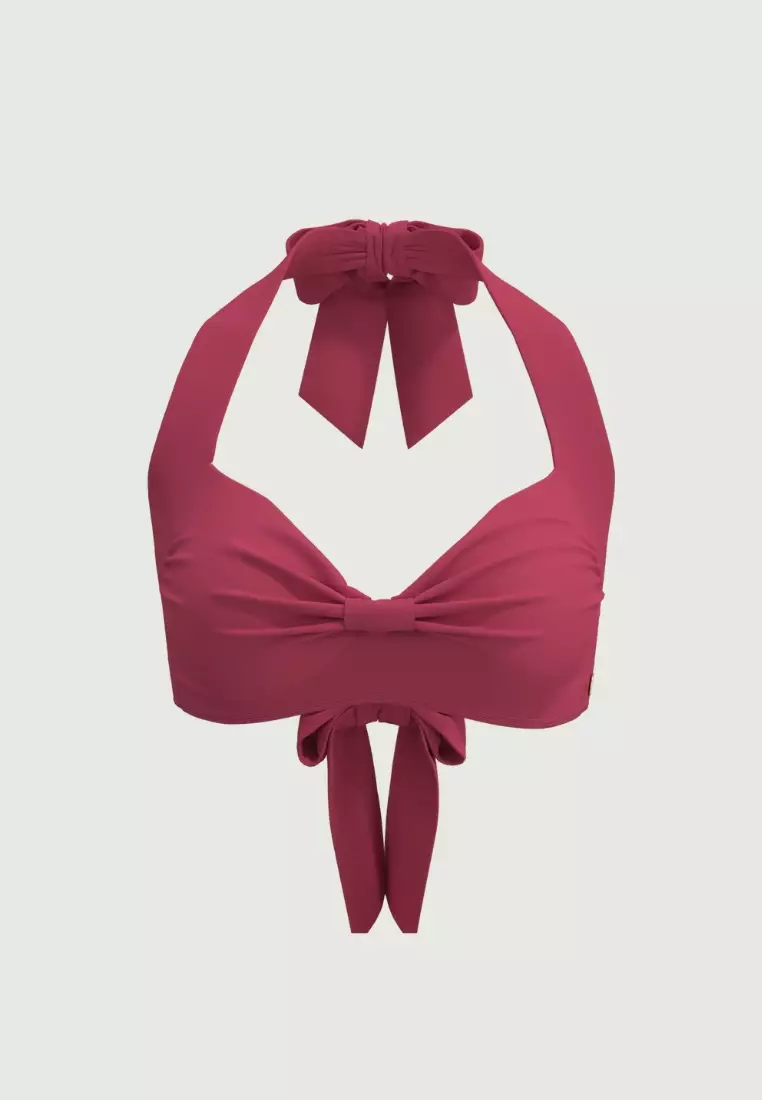 Core Solid Sangria Knot Front Bikini Top