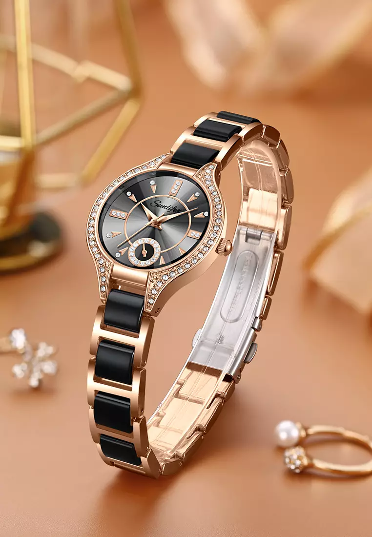 Jam Tangan Wanita Besi Rantai Analog Terbaru 8010 Mode Jam Tangan Cewek black