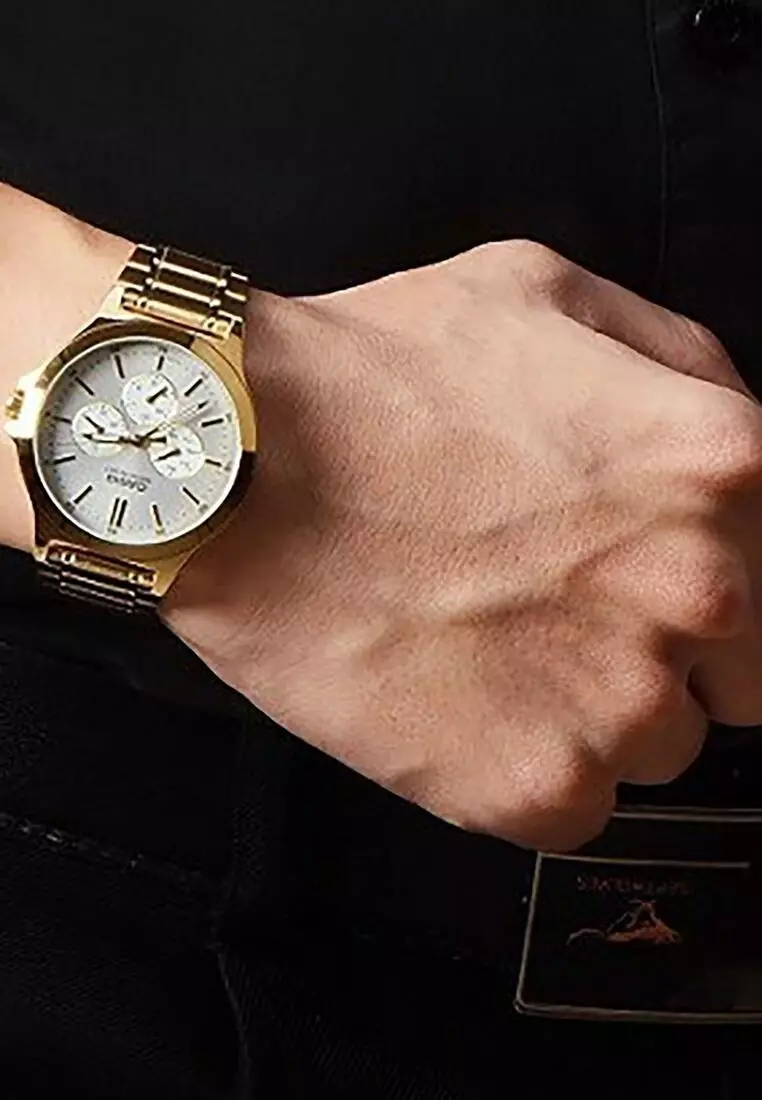 Men Analog Watch MTP-V300G-7A Gold Stainless Steel Strap