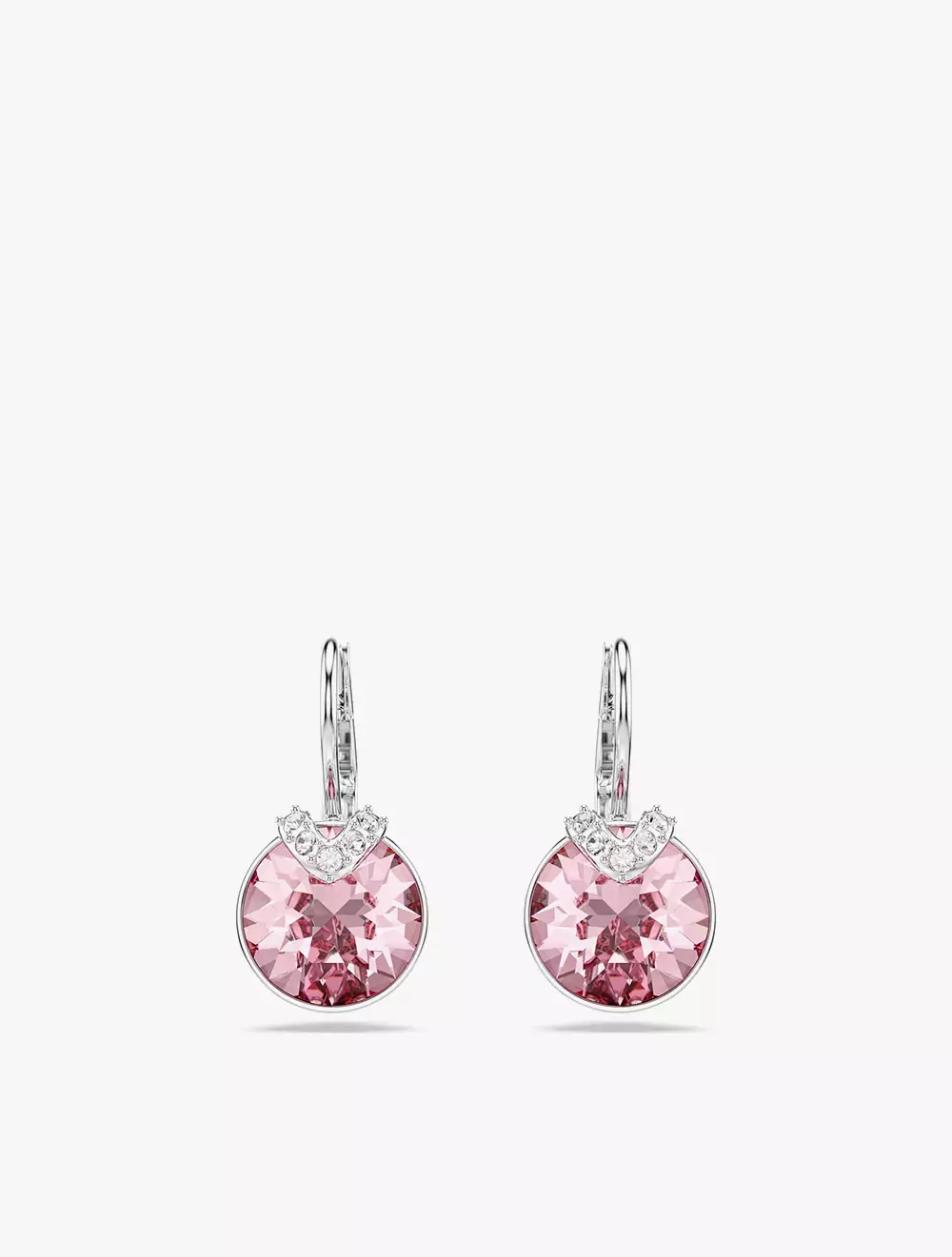 Bella V drop earrings, Round cut, Pink, Rhodium plated