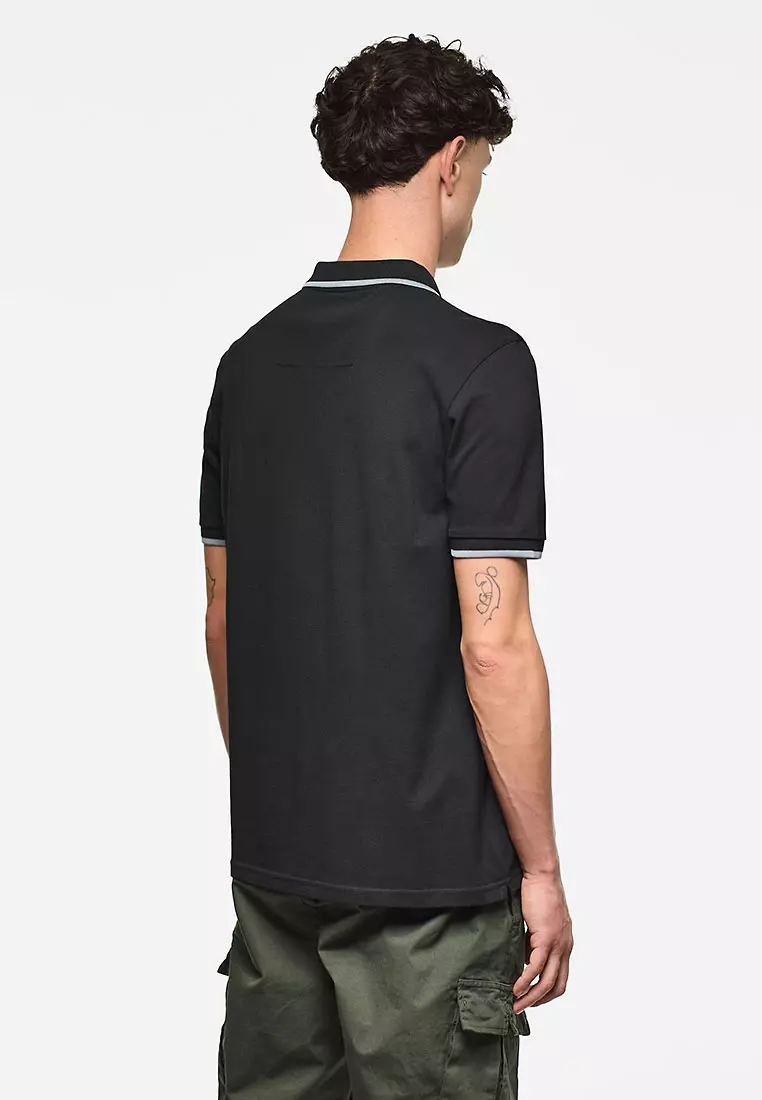 MENS BLACK/PORPOISE MONTI ZIP POLO WITH PARACHUTE DETAIL