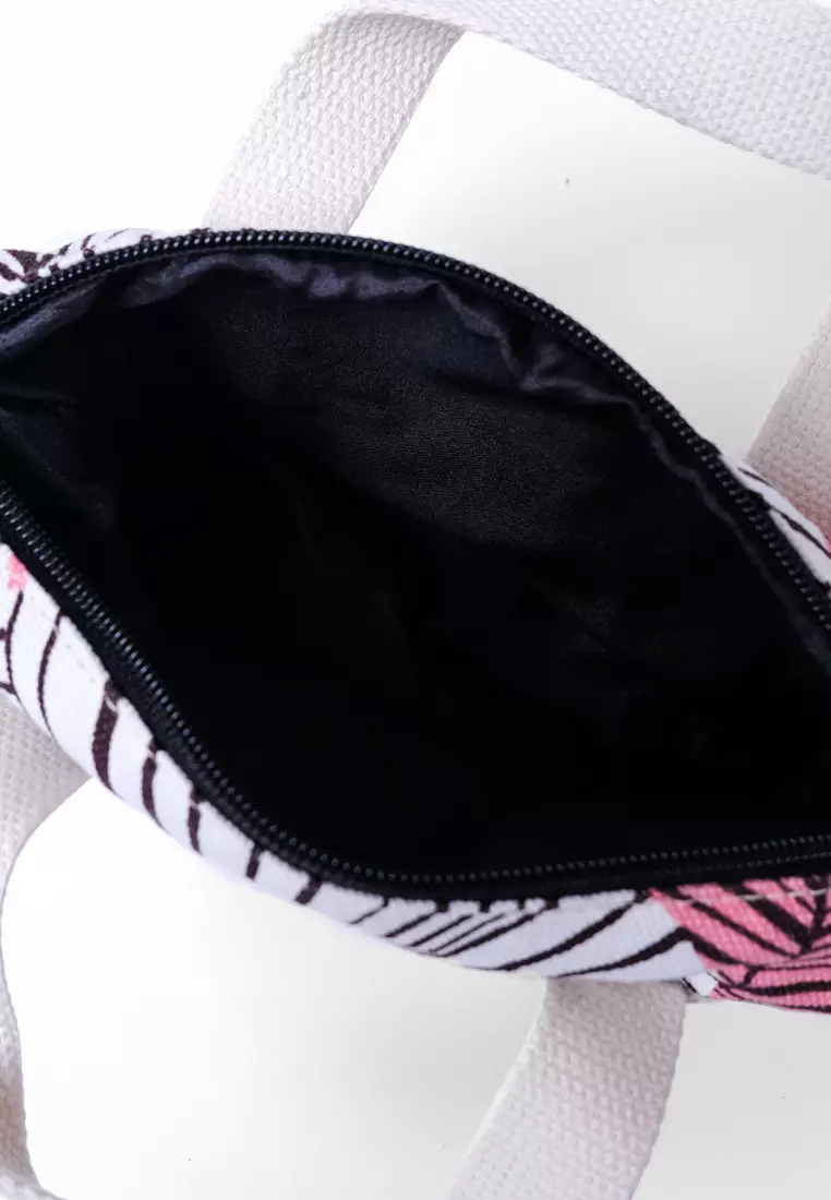 Pamole Pouch Kosmetik Bahan Kanvas Penutup Resleting - Pink Flower