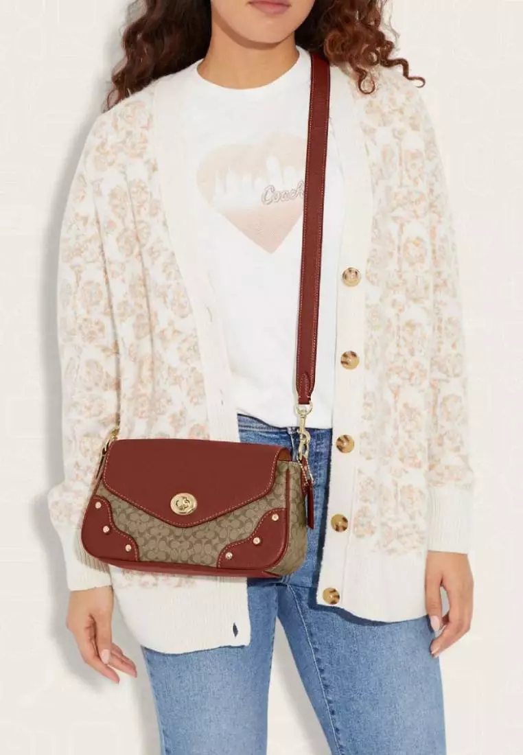 Coach Millie Shoulder Bag In Colorblock Signature Canvas Khaki Terracotta