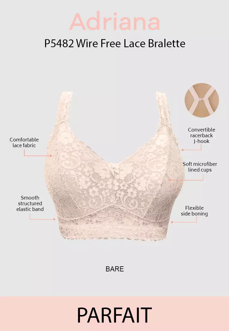 PARFAIT Adriana P5482 Women's Curvy and Full Bust Supportive Wire-Free Lace  Bra -Bare-30D at  Women's Clothing store