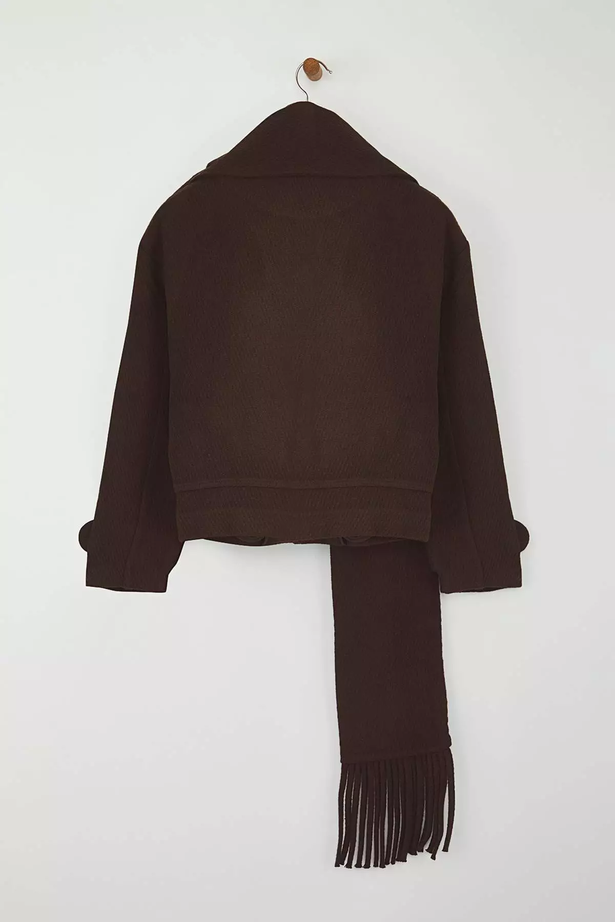 Brown Oversize Mold Detachable Shawl Detailed Cashmere Slim Jacket Coat