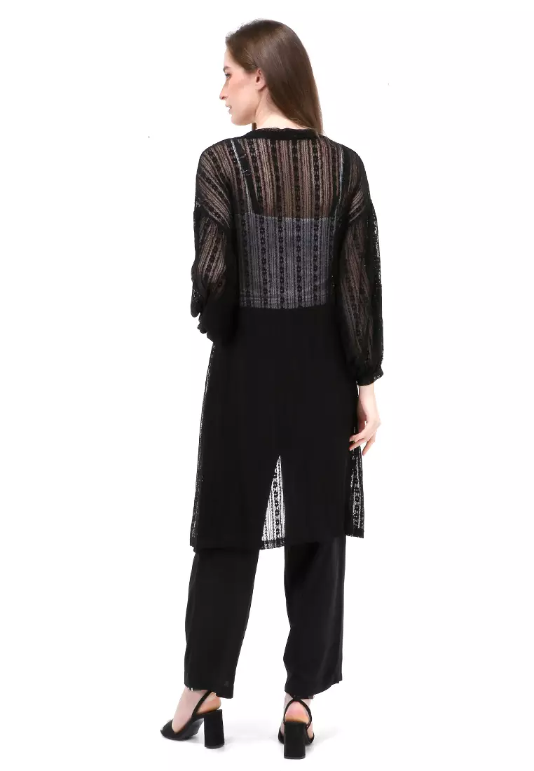 Shevia Cardigan Long Sleeves Wanita Design Elegant Atasan - Black