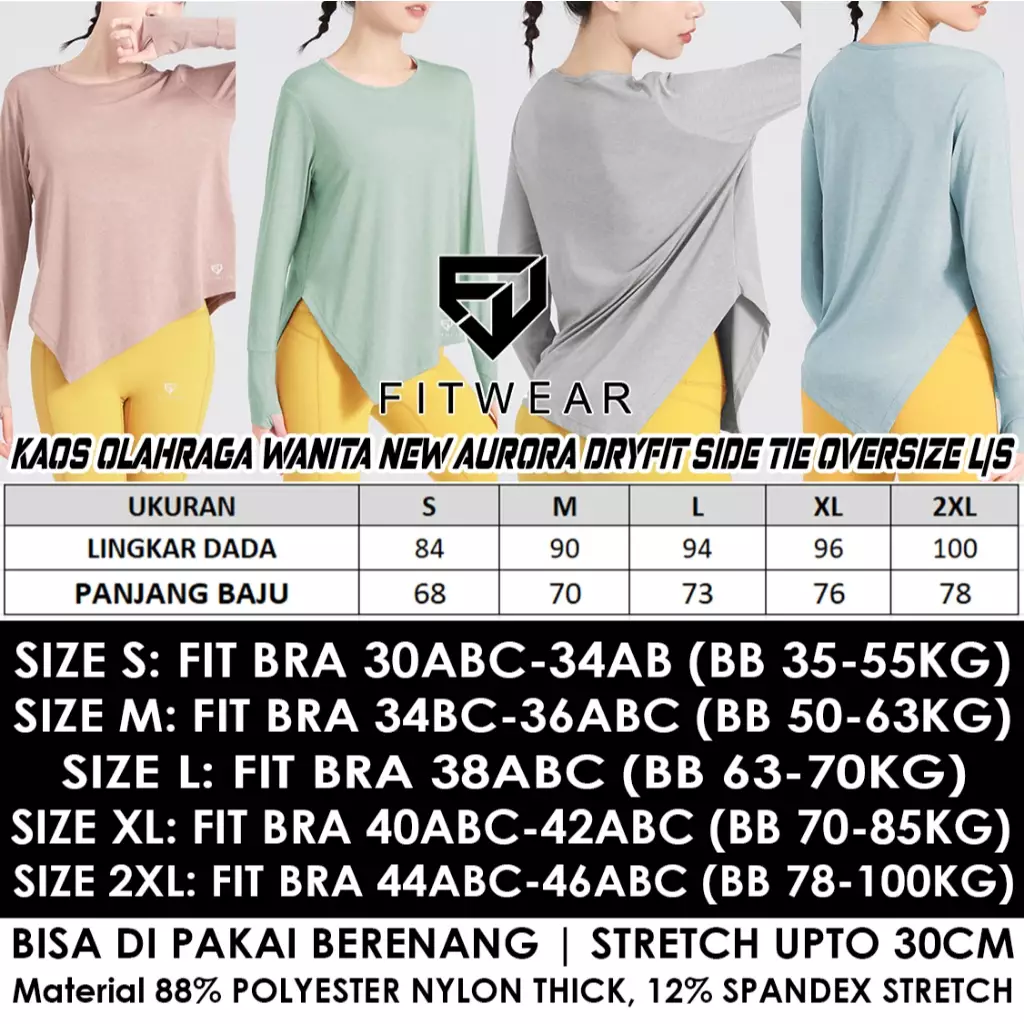 Fitwear - Kaos Olahraga Wanita FITWEAR NEW AURORA DRYFIT SIDE TIE OVERSIZE L/S - MINT