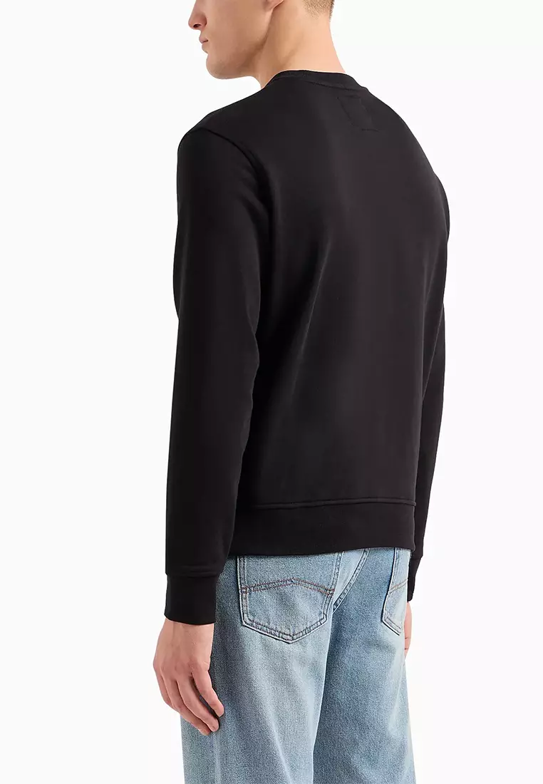 Icon Logo French Terry Cotton Crew Neck Sweatshirt Black