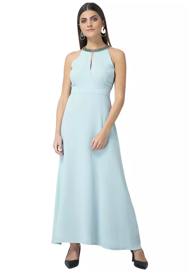 Buy FabAlley Blue Embellished Wrap Maxi Dress Online | ZALORA Malaysia