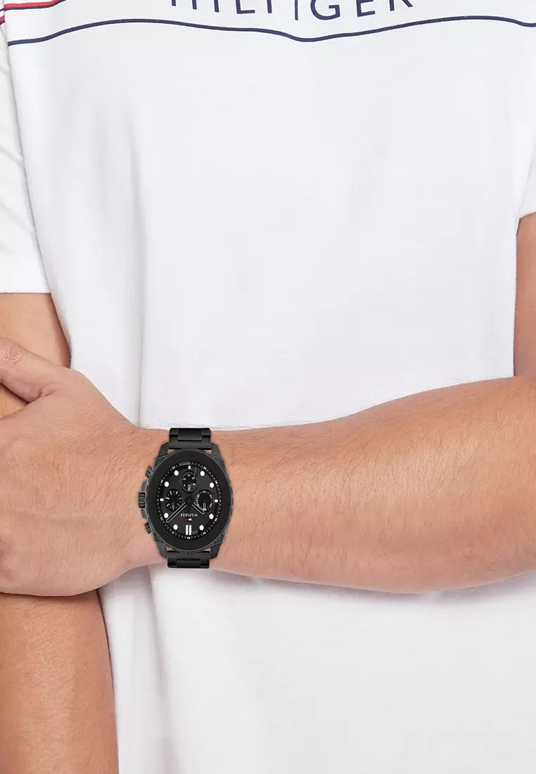Men's Ionic Plated Black Steel Bracelet & Black Silicone Watch - TH1710690