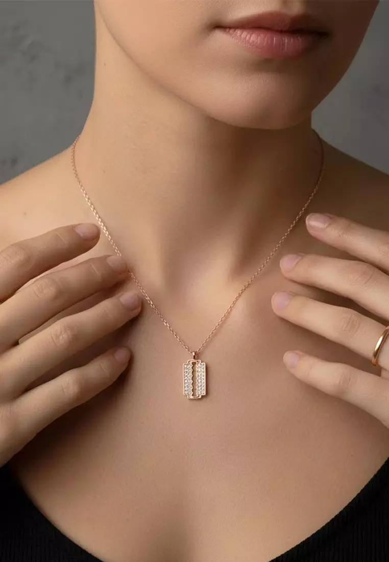 Glittery Blade Necklace-Rose Gold/Clear