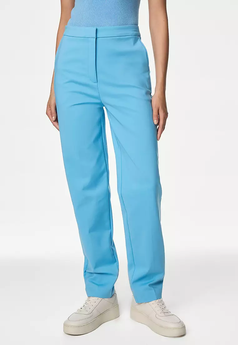 Cotton Blend Slim Fit Ankle Grazer Trousers