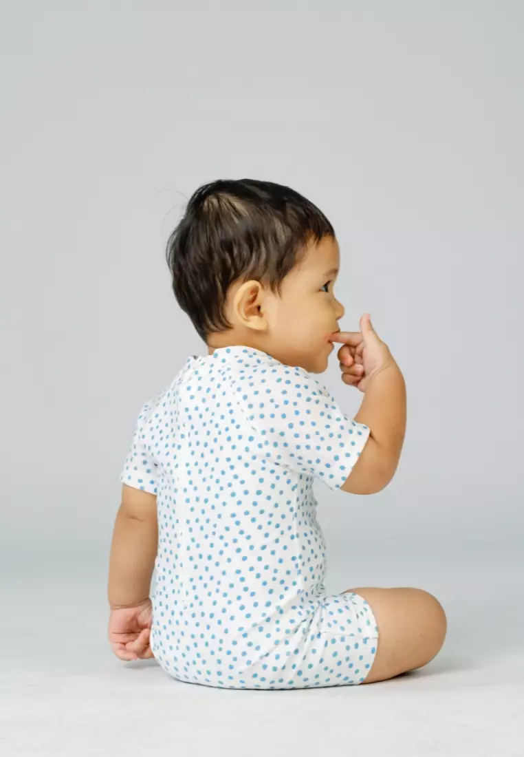 Soleil Baby Rompers Diving Unisex Short Sleeves - Polka White