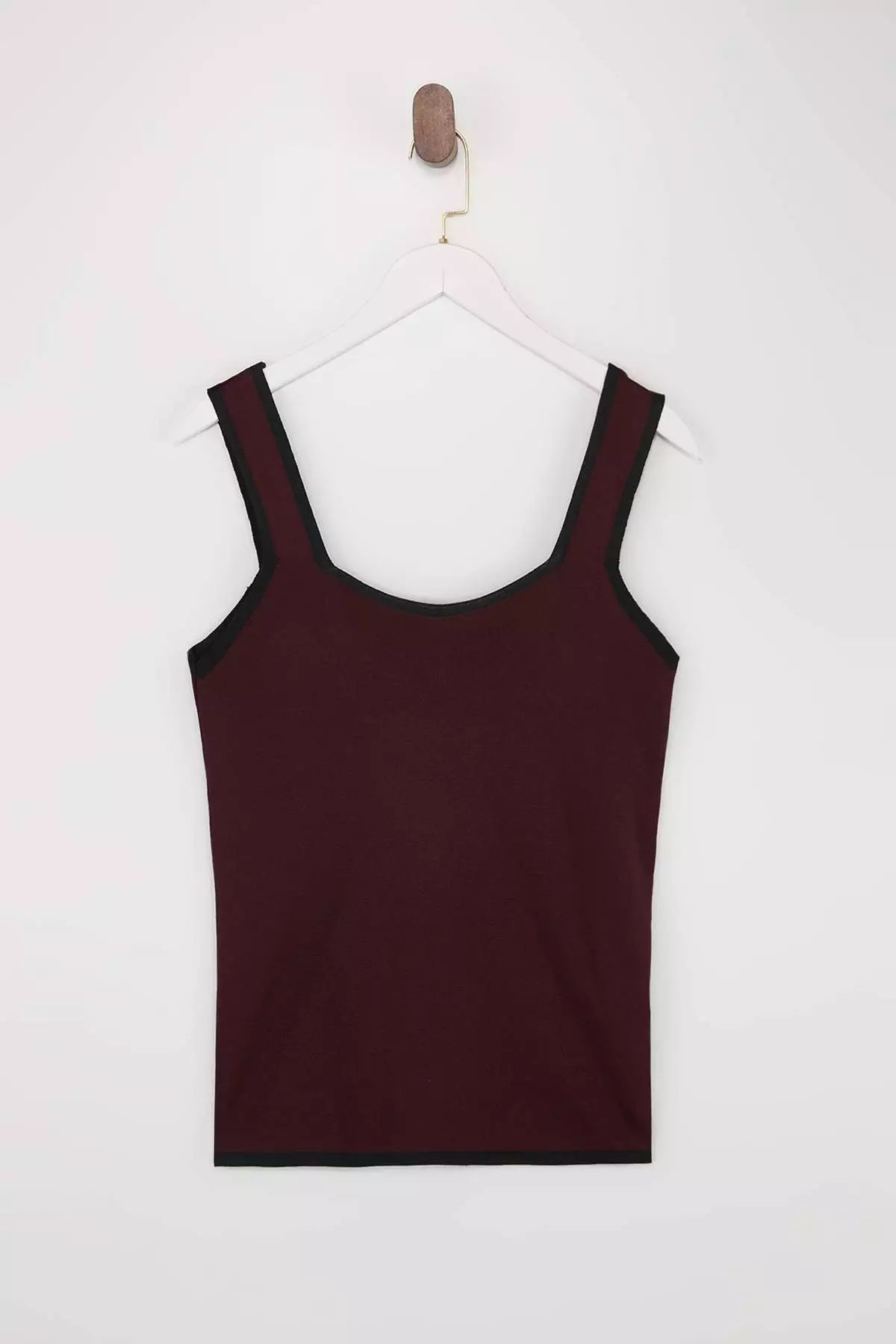 Burgundy Stripe Detailed Square Neck Bodycon Slim Knitwear Blouse Tbbss24Af00052