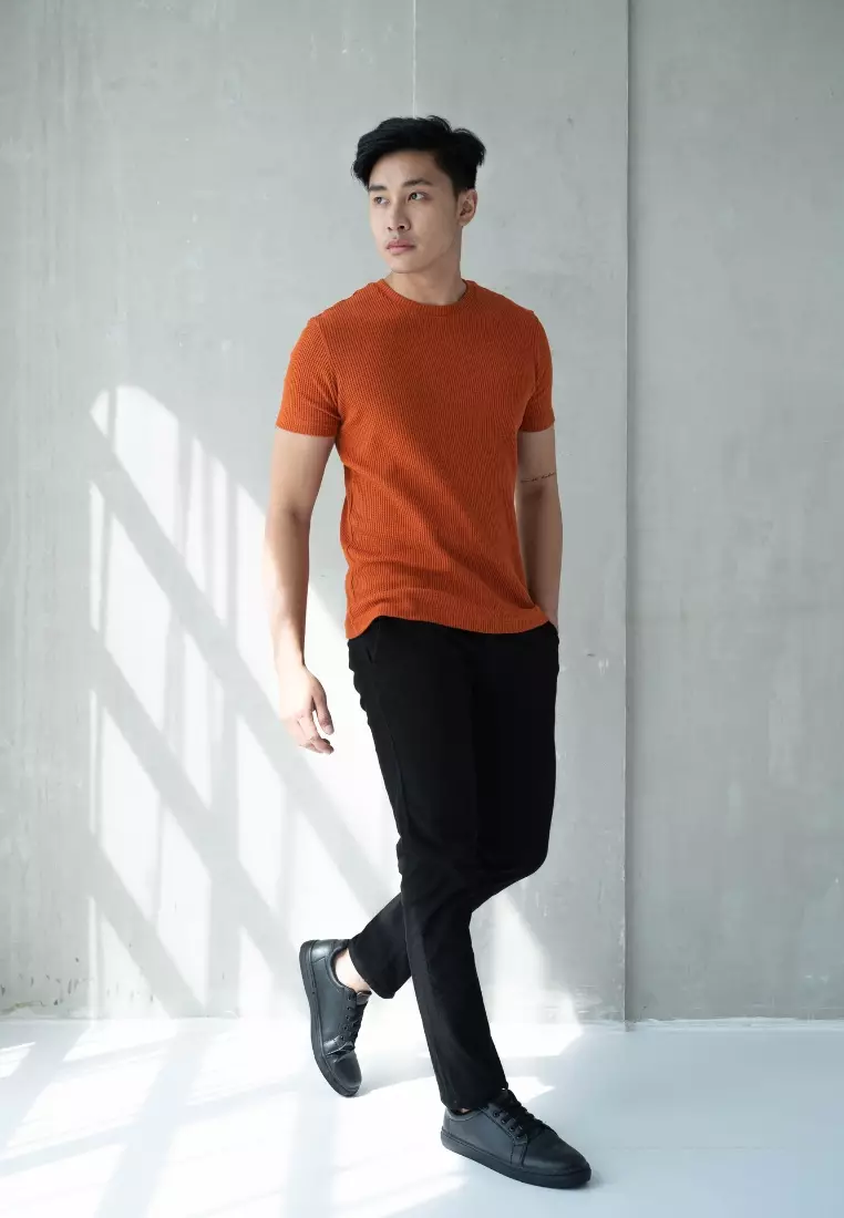 Kale Waffle Dark Terracotta / Kaos Polos Tekstur Lengan Pendek Pria / Unisex