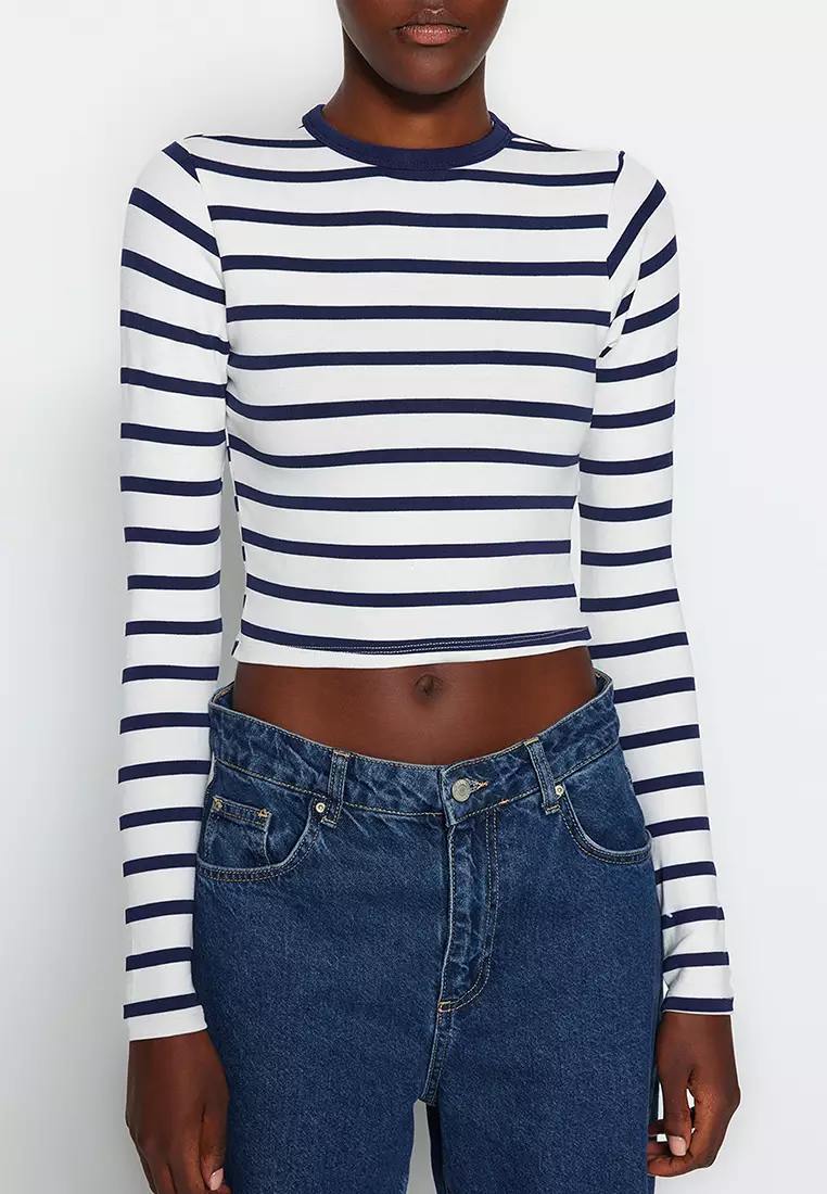 Striped Fitted Crop Knit Top
