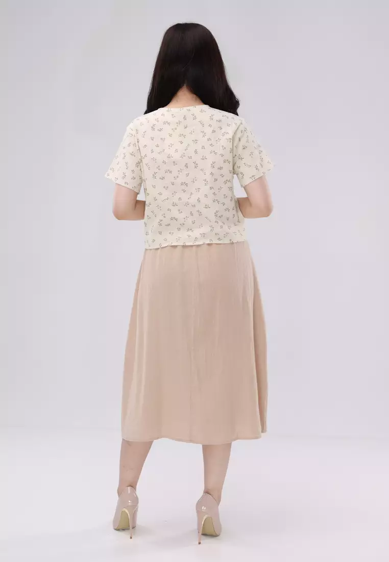 Crumpled Woven Short Sleeves Blouse/Skirt