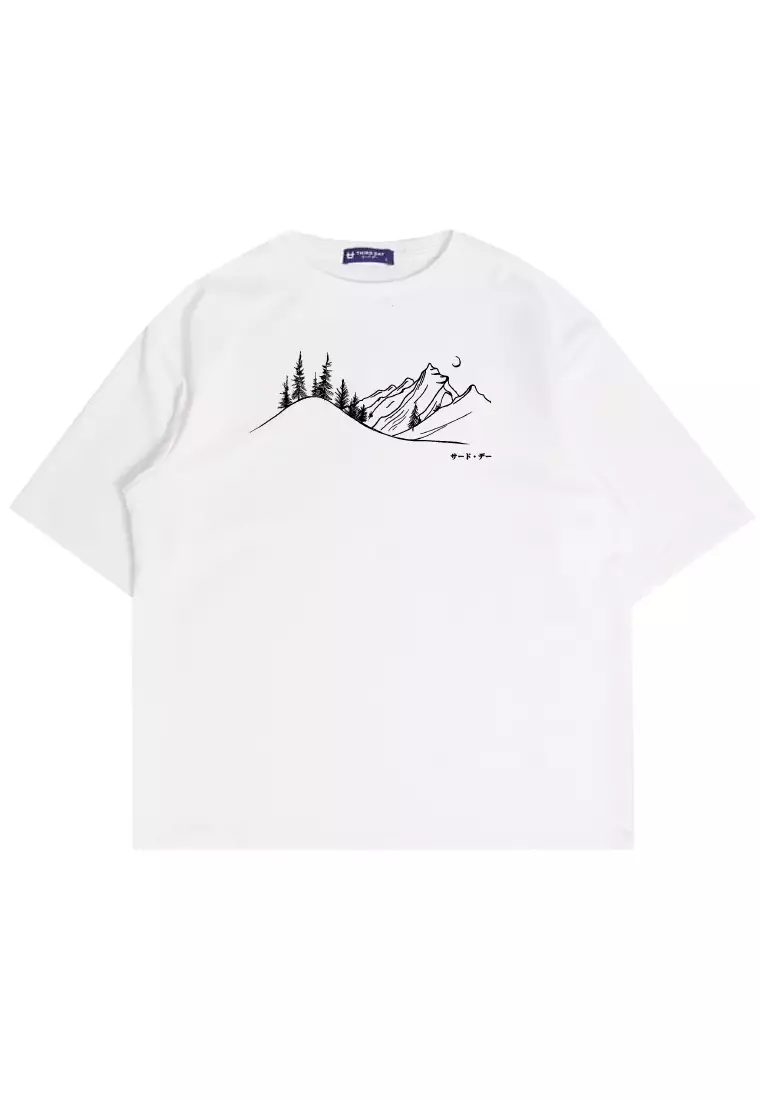 MTW25 Kaos Oversize Bahan Tebal Scubalux "landscape" putih