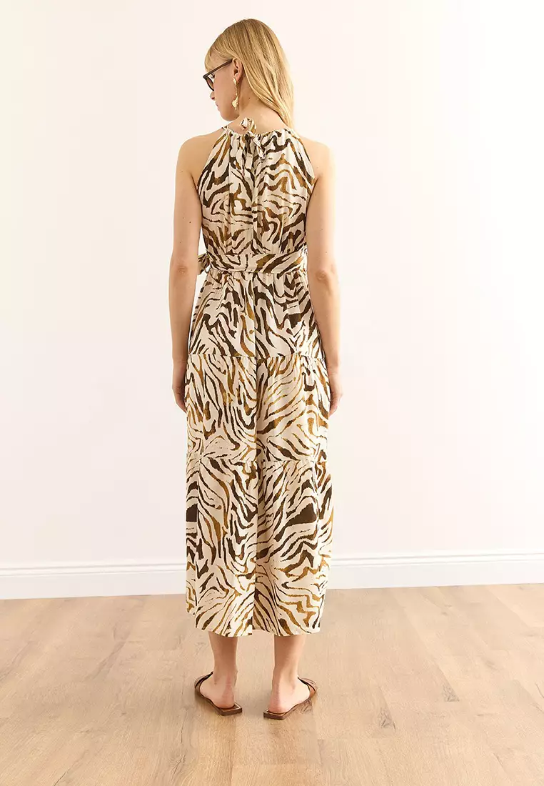 Halter Neck Belted Woven Viscose Dress