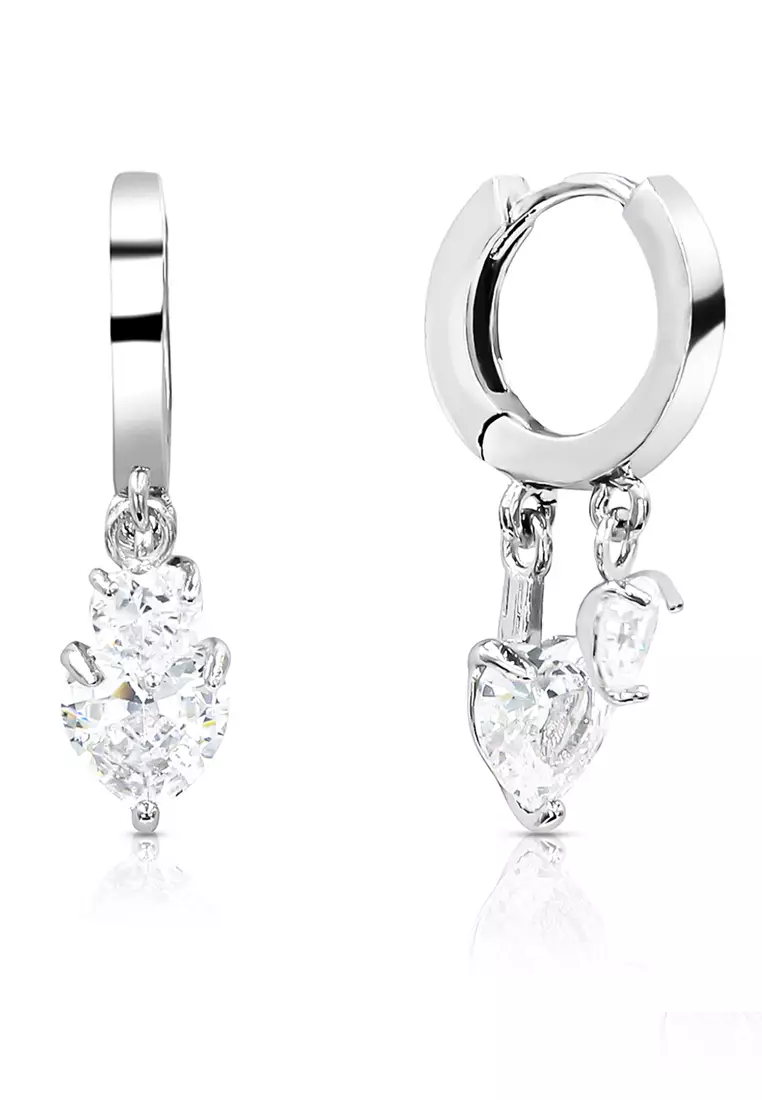 Buy SO SEOUL Harley Huggie Hoop Dangling Double Heart Diamond