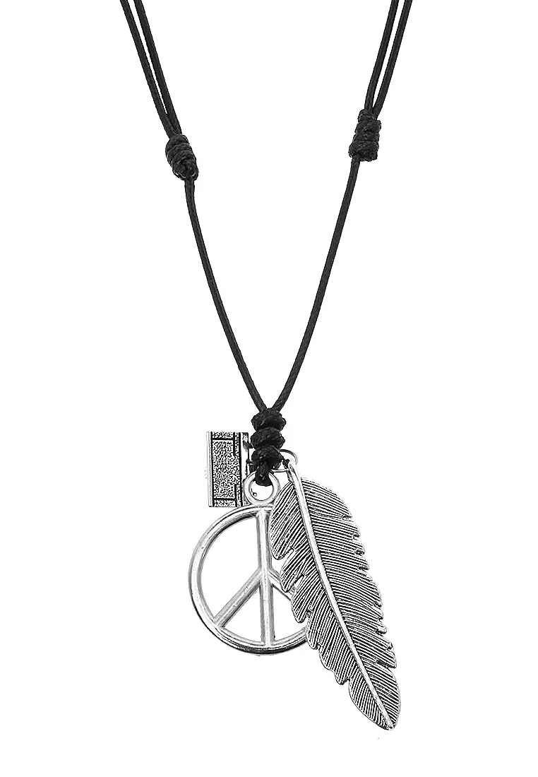 Bembs Kalung Pria Motif Bulu Material Titanium Premium ORIGINAL - Silver