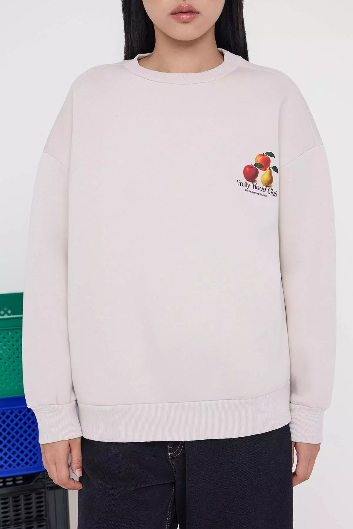 Stone Back Printed Oversize/Wide Pattern Thick Inside Polar Fleece Knitted Sweatshirt